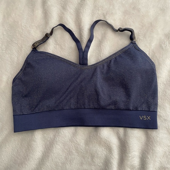 VSX Blue and gold sparkle Sports Bra with Racerback Design - Picture 1 of 3
